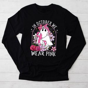 Pumpkin Breast Cancer Warrior In October We Wear Pink Ghost Longsleeve Tee