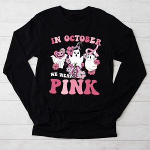 Pumpkin Breast Cancer Awareness In October We Wear Pink Ghost Perfect Longsleeve Tee