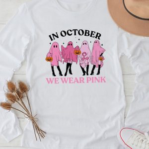 Pumpkin Breast Cancer Awareness In October We Wear Pink Ghost Perfect Longsleeve Tee
