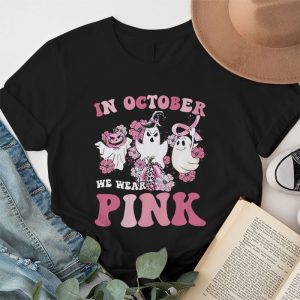 Pumpkin Breast Cancer Warrior In October We Wear Pink Ghost T Shirt 1 1