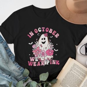 Pumpkin Breast Cancer Warrior In October We Wear Pink Ghost T Shirt 1 2