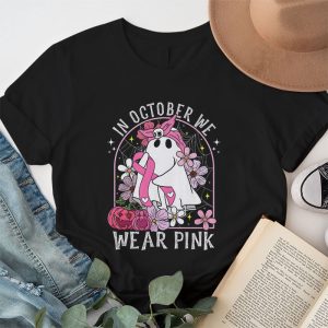 Pumpkin Breast Cancer Warrior In October We Wear Pink Ghost T Shirt 1