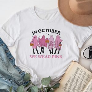 Pumpkin Breast Cancer Warrior In October We Wear Pink Ghost T Shirt 1 4