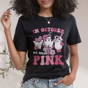 Pumpkin Breast Cancer Warrior In October We Wear Pink Ghost T Shirt 2 1