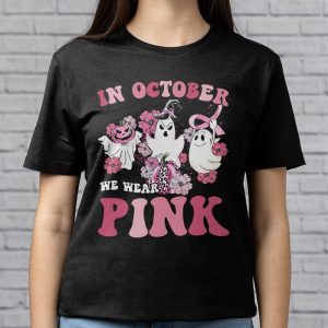 Pumpkin Breast Cancer Warrior In October We Wear Pink Ghost T Shirt 3 1