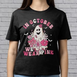 Pumpkin Breast Cancer Warrior In October We Wear Pink Ghost T Shirt 3 2