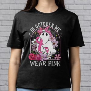 Pumpkin Breast Cancer Warrior In October We Wear Pink Ghost T Shirt 3