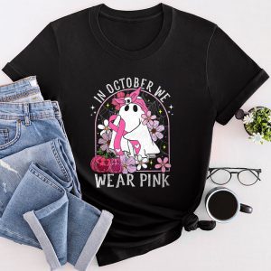 Pumpkin Breast Cancer Warrior In October We Wear Pink Ghost T-Shirt