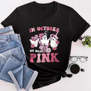 Pumpkin Breast Cancer Warrior In October We Wear Pink Ghost T-Shirt