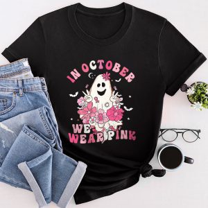 Pumpkin Breast Cancer Warrior In October We Wear Pink Ghost T-Shirt