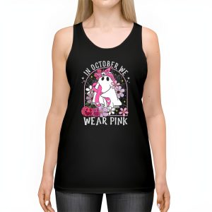 Pumpkin Breast Cancer Warrior In October We Wear Pink Ghost Tank Top 2