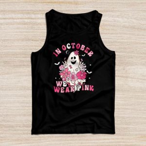 Pumpkin Breast Cancer Warrior In October We Wear Pink Ghost Tank Top