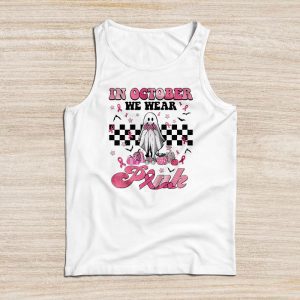 Pumpkin Breast Cancer Awareness In October We Wear Pink Ghost Perfect Tank Top