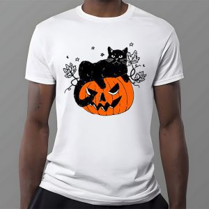 Retro Black Cat Halloween Pumpkin Costume For Women Men Kids T Shirt 3 2