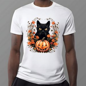 Retro Black Cat Halloween Pumpkin Costume For Women Men Kids T Shirt 3 4