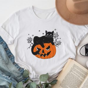 Cute Halloween Shirts Retro Black Cat Halloween Pumpkin Costume T-Shirt