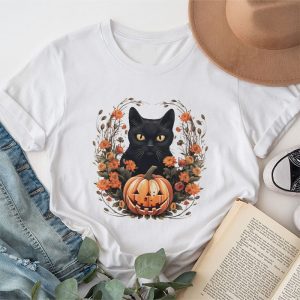 Retro Black Cat Halloween Pumpkin Costume For Women Men Kids T-Shirt