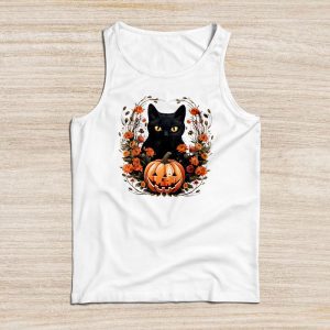 Cute Halloween Shirts Retro Black Cat Halloween Pumpkin Costume Tank Top