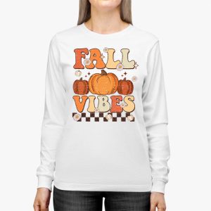 Retro Groovy Fall Vibes Leopard Pumpkin Autumn Season Longsleeve Tee 2 2