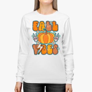 Retro Groovy Fall Vibes Leopard Pumpkin Autumn Season Longsleeve Tee 2 3