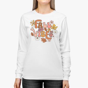 Retro Groovy Fall Vibes Leopard Pumpkin Autumn Season Longsleeve Tee 2