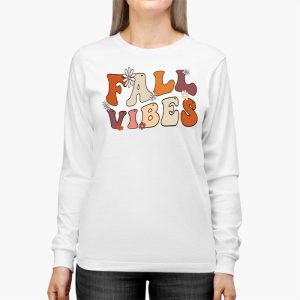 Retro Groovy Fall Vibes Leopard Pumpkin Autumn Season Longsleeve Tee 2 4