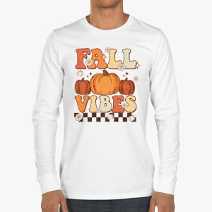 Retro Groovy Fall Vibes Leopard Pumpkin Autumn Season Longsleeve Tee 3 2