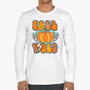 Retro Groovy Fall Vibes Leopard Pumpkin Autumn Season Longsleeve Tee 3 3