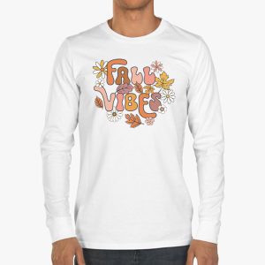 Retro Groovy Fall Vibes Leopard Pumpkin Autumn Season Longsleeve Tee 3