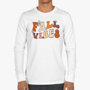 Retro Groovy Fall Vibes Leopard Pumpkin Autumn Season Longsleeve Tee 3 4