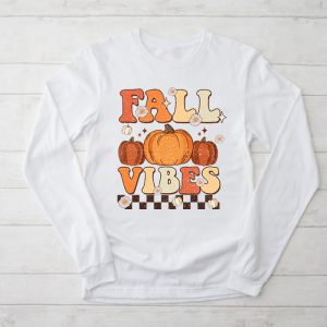 Retro Groovy Fall Vibes Leopard Pumpkin Autumn Season Longsleeve Tee