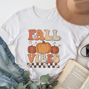 Retro Groovy Thanksgiving Family Shirts Fall Vibes Leopard Pumpkin Autumn Season T-Shirt