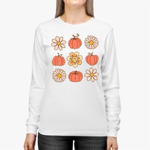 Retro Groovy Halloween Fall Hippie Pumpkin Floral Costume Longsleeve Tee 2 1