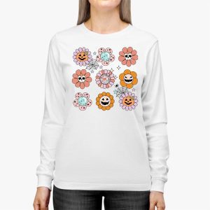 Retro Groovy Halloween Fall Hippie Pumpkin Floral Costume Longsleeve Tee 2 3