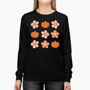 Retro Groovy Halloween Fall Hippie Pumpkin Floral Costume Longsleeve Tee 2