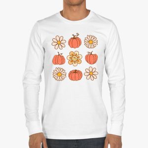 Retro Groovy Halloween Fall Hippie Pumpkin Floral Costume Longsleeve Tee 3 1