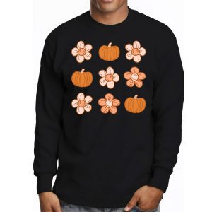 Retro Groovy Halloween Fall Hippie Pumpkin Floral Costume Longsleeve Tee 3