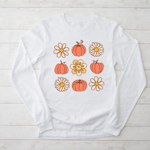 Retro Groovy Halloween Fall Hippie Pumpkin Floral Costume Longsleeve Tee