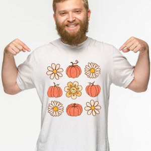 Retro Groovy Halloween Fall Hippie Pumpkin Floral Costume T Shirt 2 1