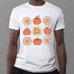 Retro Groovy Halloween Fall Hippie Pumpkin Floral Costume T Shirt 3 1