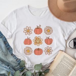 Cute Halloween Shirts Retro Groovy Halloween Fall Hippie Pumpkin Floral Perfect T-Shirt