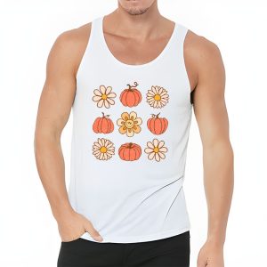 Retro Groovy Halloween Fall Hippie Pumpkin Floral Costume Tank Top 3 1