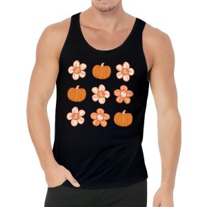 Retro Groovy Halloween Fall Hippie Pumpkin Floral Costume Tank Top 3