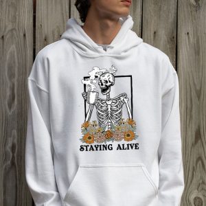 Retro Groovy Skeleton Staying Alive Coffee Halloween Hippie Hoodie 2 1