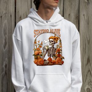 Retro Groovy Skeleton Staying Alive Coffee Halloween Hippie Hoodie 2 2