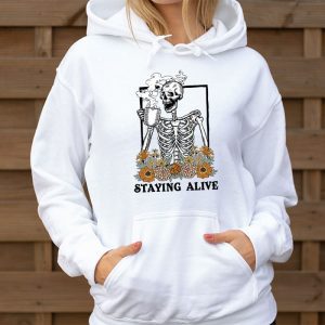 Retro Groovy Skeleton Staying Alive Coffee Halloween Hippie Hoodie 3 1