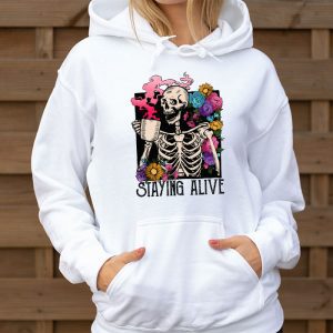 Retro Groovy Skeleton Staying Alive Coffee Halloween Hippie Hoodie 3