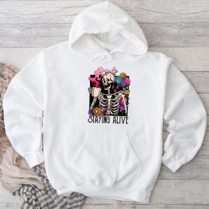 Retro Groovy Skeleton Staying Alive Coffee Halloween Hippie Hoodie