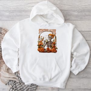 Retro Groovy Skeleton Staying Alive Coffee Halloween Hippie Hoodie