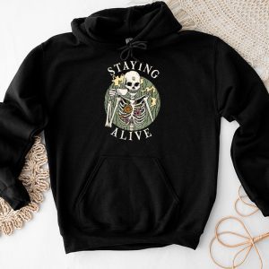 Cool Halloween Shirts Retro Groovy Skeleton Staying Alive Coffee Special Hoodie